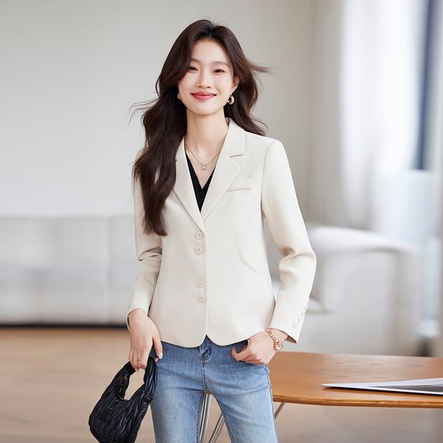 Skyheart-Lapel Collar Plain Single Breasted Blazer
