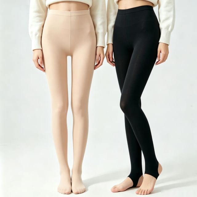 Lychee-Plain Tights Stirrup Tights