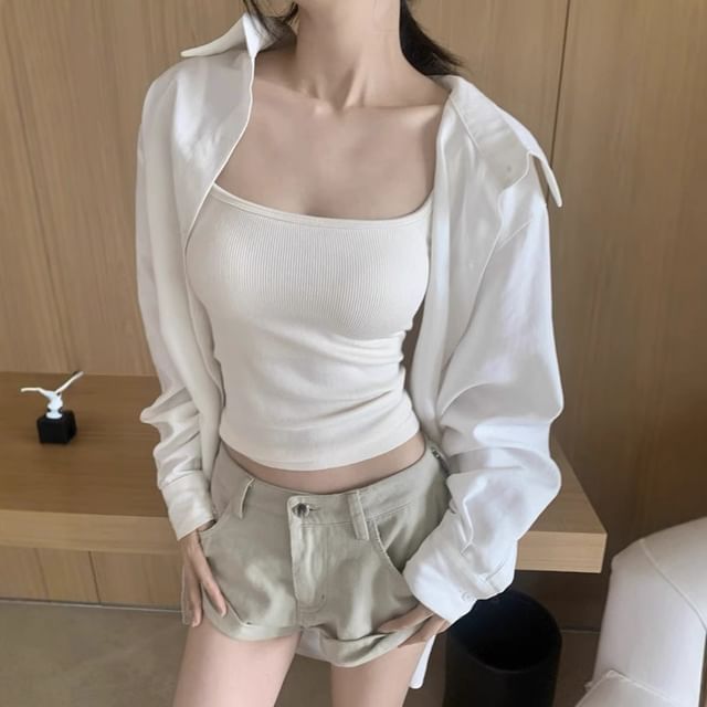 Asiris-Plain Ribbed Camisole Top