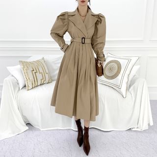 Astarix Lapel Collar Plain Midi A-Line Coat Dress