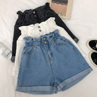 Wide-Leg High-Waisted Denim Shorts 
