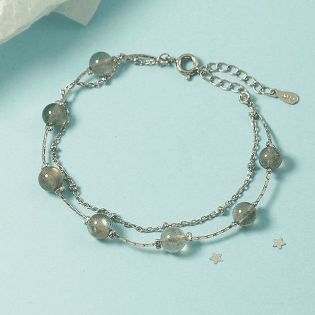 Forainer-Moonstone Layered Alloy Bracelet
