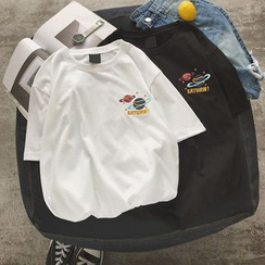 XGZ - Couple Matching Elbow-Sleeve Embroidered T-Shirt XGZ - Couple Matching Elbow-Sleeve Embroidered T-Shirt
