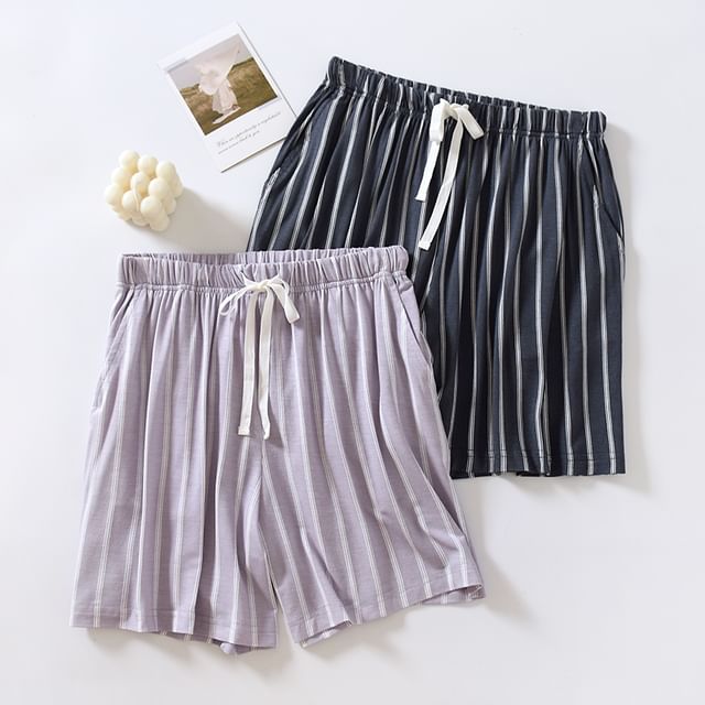 Dogini-Drawstring Waist Striped Pajama Shorts