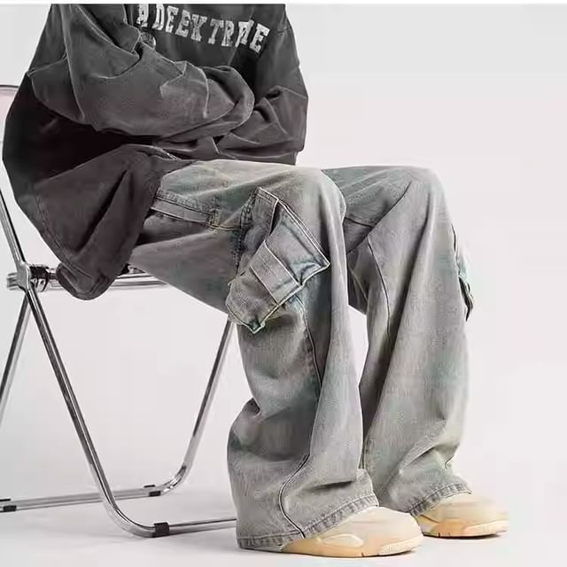 Naideth-Mid Rise Straight Leg Cargo Jeans