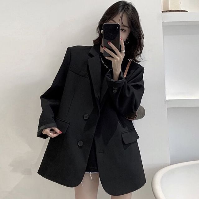 Happo-Lapel Collar Plain Single Breasted Blazer