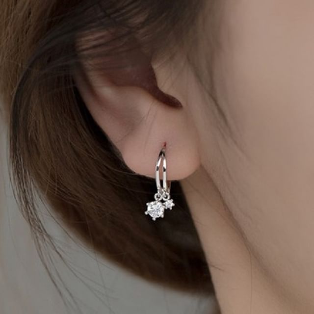 A-ROCH-Sterling Silver Rhinestone Hoop Earring
