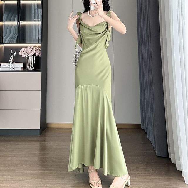 chinese dress ladies Casual Sage Green Cowl Neck Maxi Slip Dress Bridesmaid Dresses main image 0