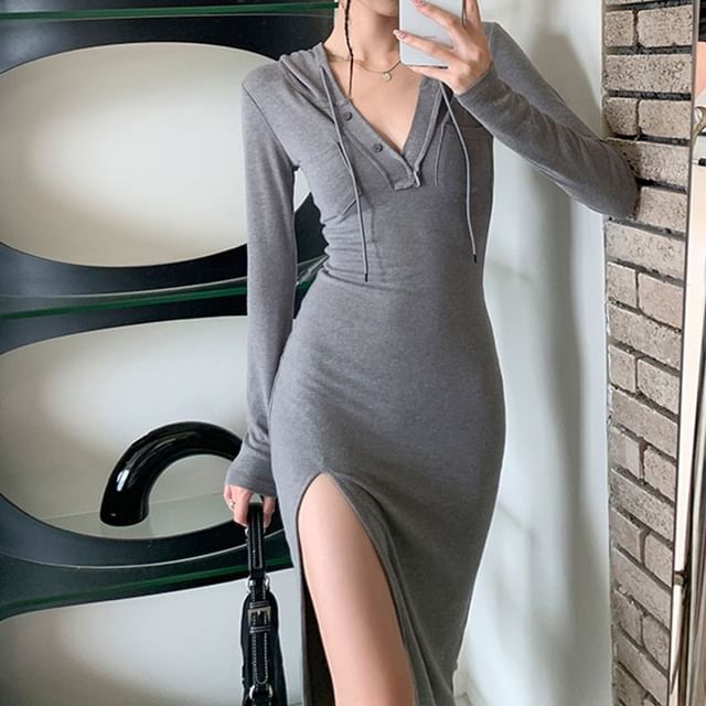 princess polly baby blue dress Sweatshirt Wiggle Room Bodycon Hoodie Tee Dress Black main image 1