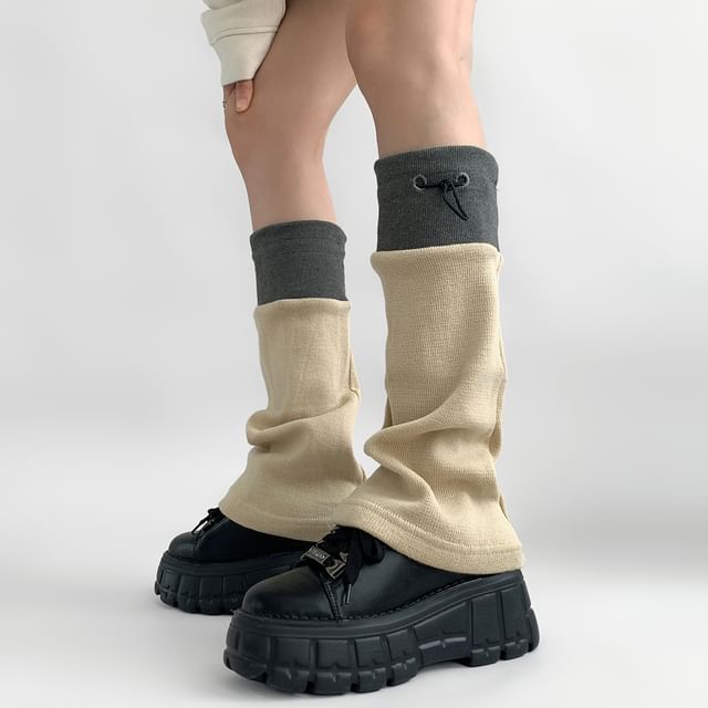 Desperim-Two Tone Drawstring Leg Warmers