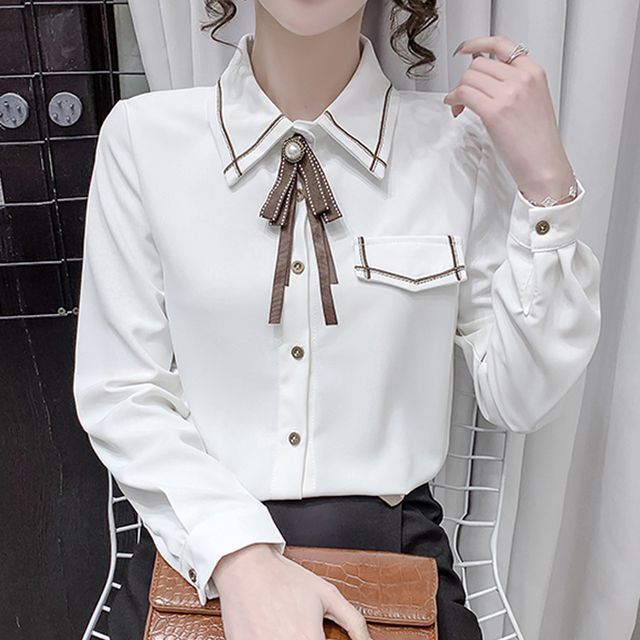 Long Sleeve Plain Blouse