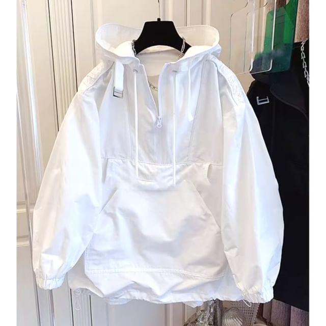 Urtishia-Plain Hooded Windbreaker