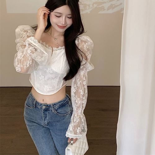 WOW!NITE - Long-Sleeve Lace Bustier Top