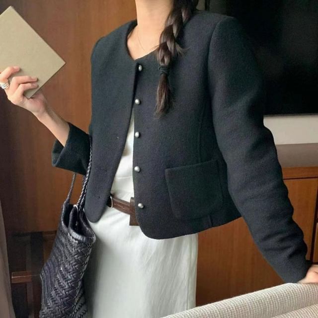 Jesong-Plain Single-Breasted Jacket