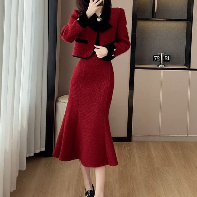 Yilda - Two Tone Crop Jacket / Mini Pencil Skirt / Midi Mermaid 