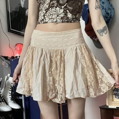 point lace panel flare skirtdarkbrownサイズ - ロングスカート