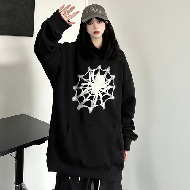 2DAWGS Spider Web Print Oversized Hoodie YesStyle