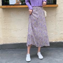 Pokarra - Floral Print Midi A-Line Skirt