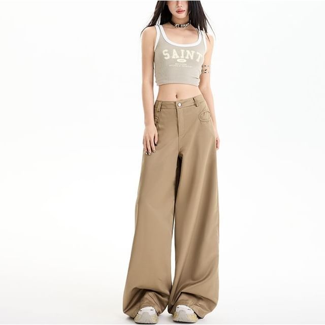 Denimot-Mid Waist Plain Baggy Pants Various Designs