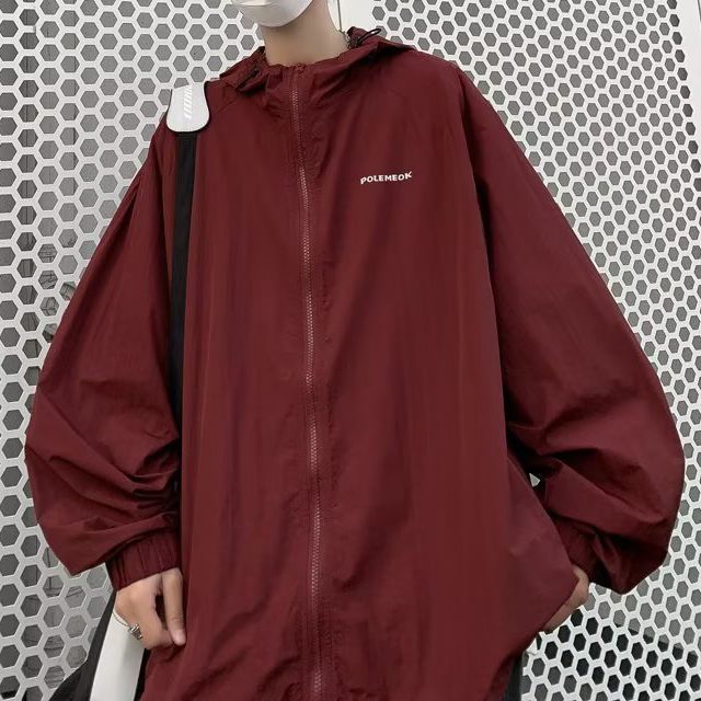 farrahces-Stand Collar Plain Hood Zip Windbreaker