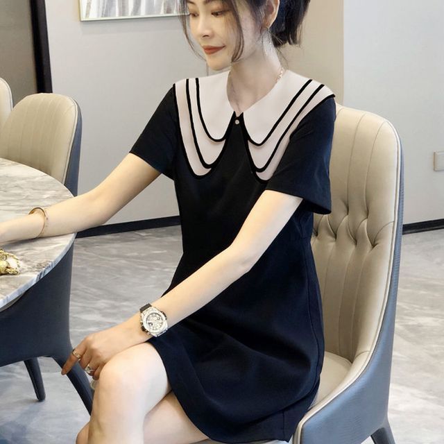 Everose-Short-Sleeve Collared Mini A-Line Dress