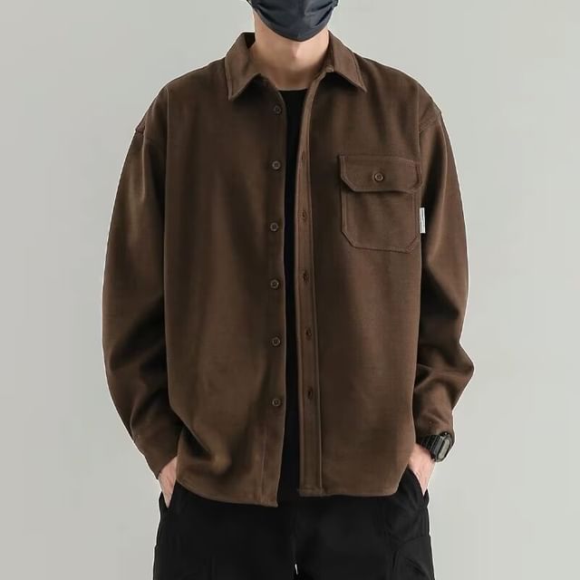 Blueforce-Long-Sleeve Button-Up Plain Shirt