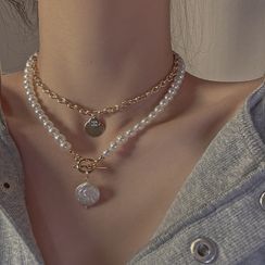 Poppin - Faux Pearl Layered Necklace