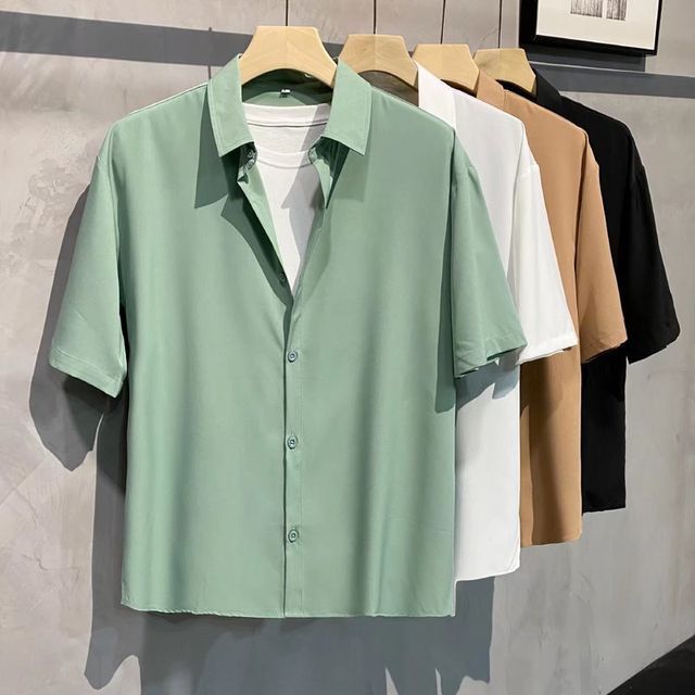 Nightbell-Short-Sleeve Plain Shirt