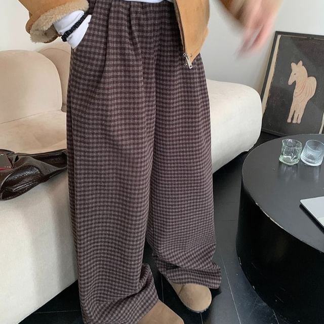 Beem-High Waist Plaid Baggy Pants