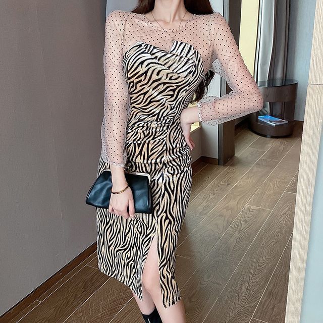 zebra print mesh dress