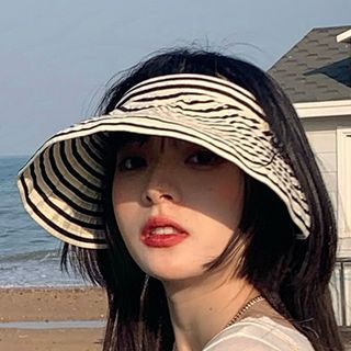 Pompabee-Striped Wide Brim Visor Hat