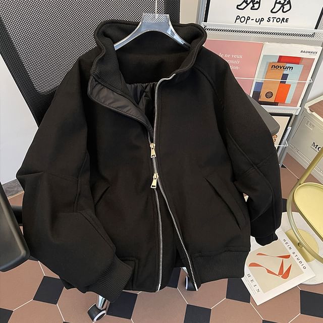 Whyessa-Plain Zip Jacket