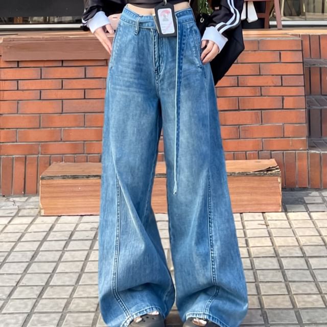 Beem-High Rise Washed Wide Leg Jeans