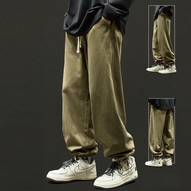 Lorencho-High Waist Plain Baggy Pants