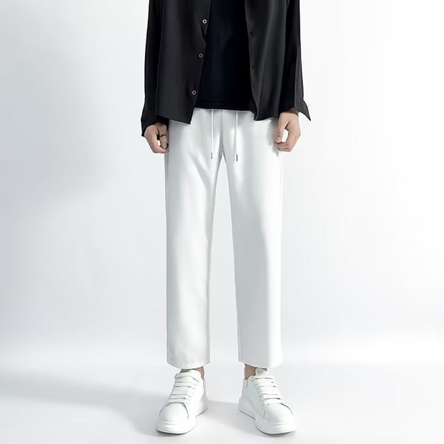 Banash-Mid Rise Plain Crop Straight Leg Pants