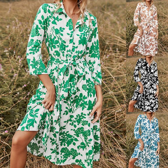 ALISO - Floral Elbow-Sleeve Tie-Waist A 