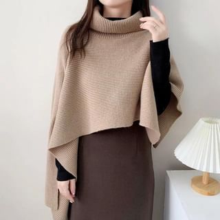 FR Turtleneck Plain Asymmetrical Cape Sweater Sale