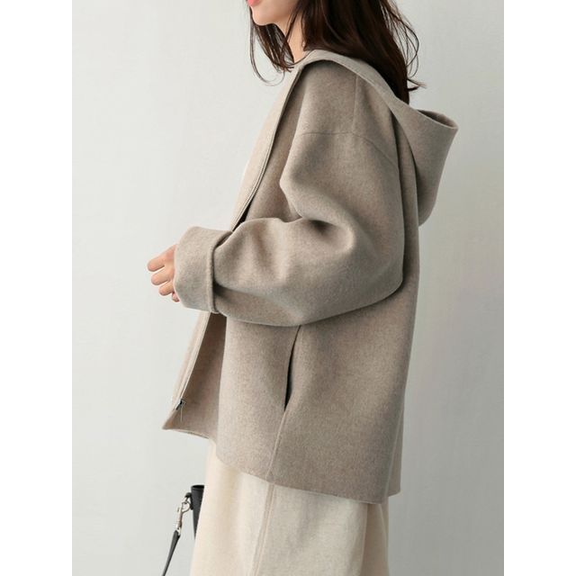 Lewwe-Hooded Woolen Loose-Fit Jacket