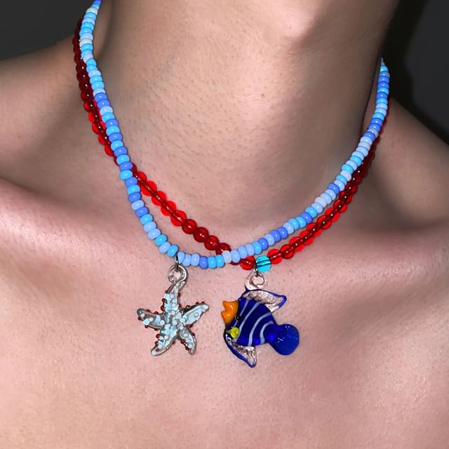 Lilafey-Starfish Fish Pendant Bead Choker