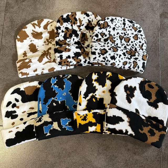 TAAK-Leopard Print Knit Beanie