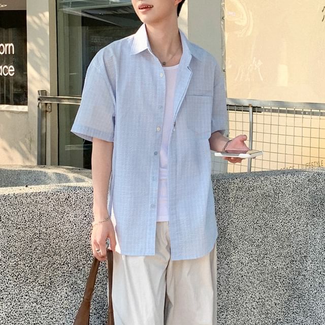DAZO Studios-Short-Sleeve Pocketed Plaid Shirt