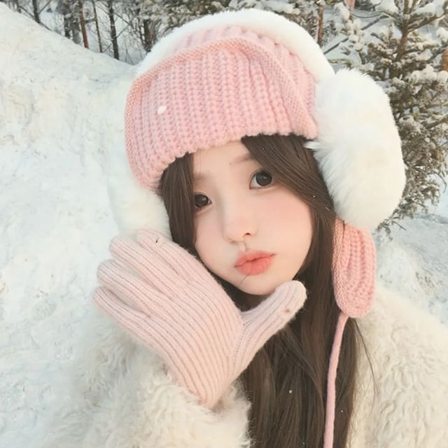 4-4 STUDIO-Plain Ear Flaps Beanie