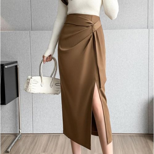 Plain brown outlet pencil skirt