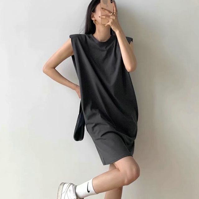 Ulark - Crew Neck Plain Mini Shift Tank Dress | YesStyle