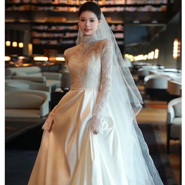 shoshanna a-line dress Satin A-line 3/4 Sleeve Off Shoulder Wedding Dress MW663 main image 1