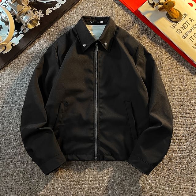 Mimiyox-Collar Plain Zip Jacket