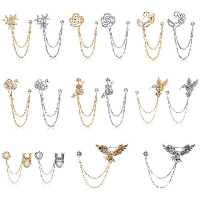 PANGU-Rhinestone Chained Alloy Brooch various designs