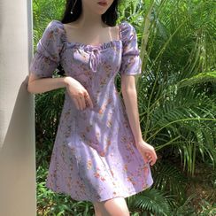 Pandelia - 碎花短袖迷你A字连衣裙 Pandelia - 碎花短袖迷你A字连衣裙