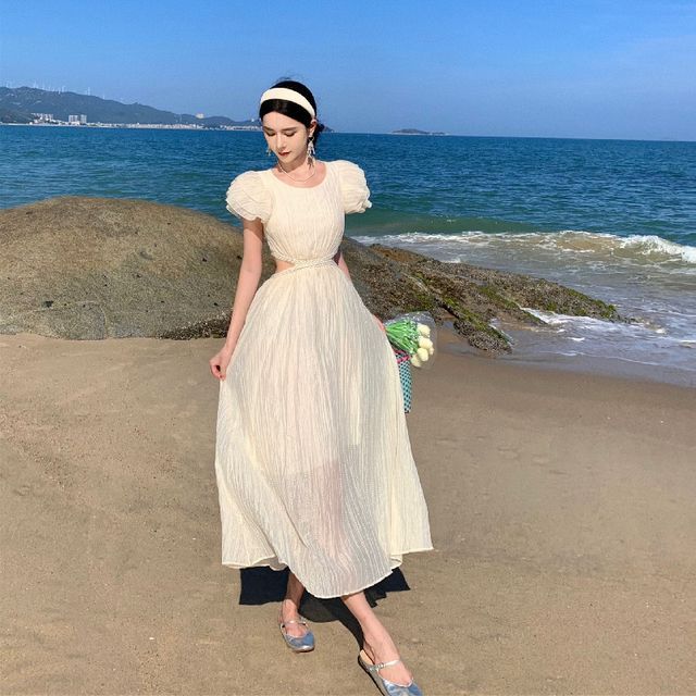 zara midi button dress Early 00s Zara Woman Linen Button Down Maxi Beige Dress - Linen - Summer  dress