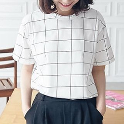 BAIMOMO - Short-Sleeve Windowpane T-Shirt